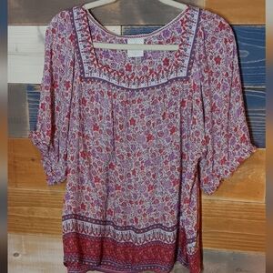 Knox Rose Bohemian Top XL Pink Floral